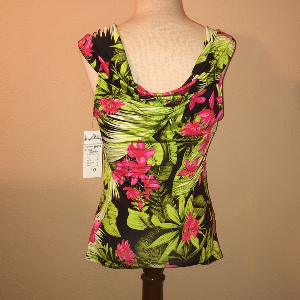 Joseph Ribkoff Floral Blouse - Black, Pink, Green - Picture 3 of 7